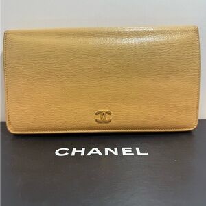 Chanel Beige Leather Long Bifold Wallet